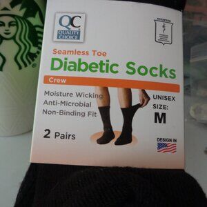 Quality Choice Seamless Toe Diabetic Socks Crew Black Unisex M 2 pairs